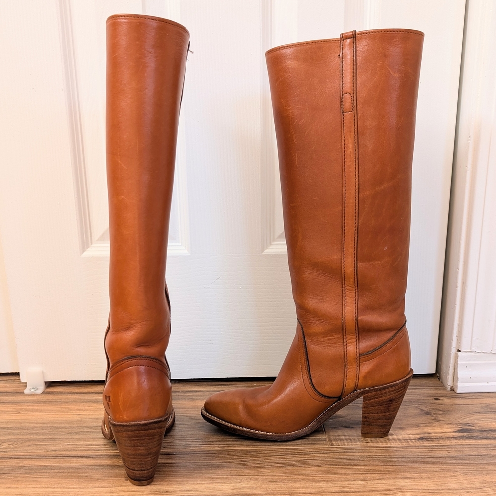Frye Vintage 1970s Women's Cognac Brown Leather Boots - Picture 3 of 8
